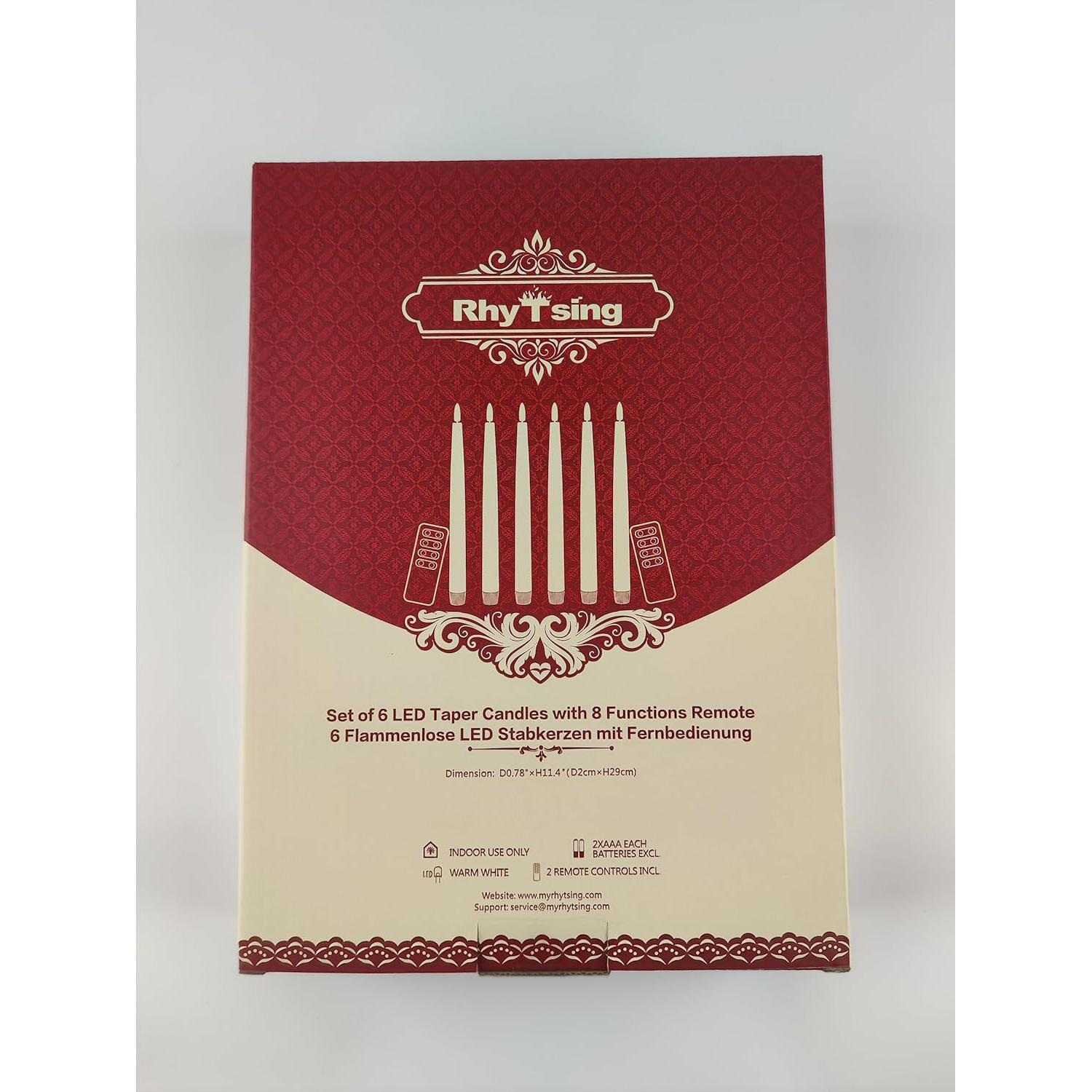 Velas Taper LED Rhytsing 29cm Marfil Set de 6 con Remotos