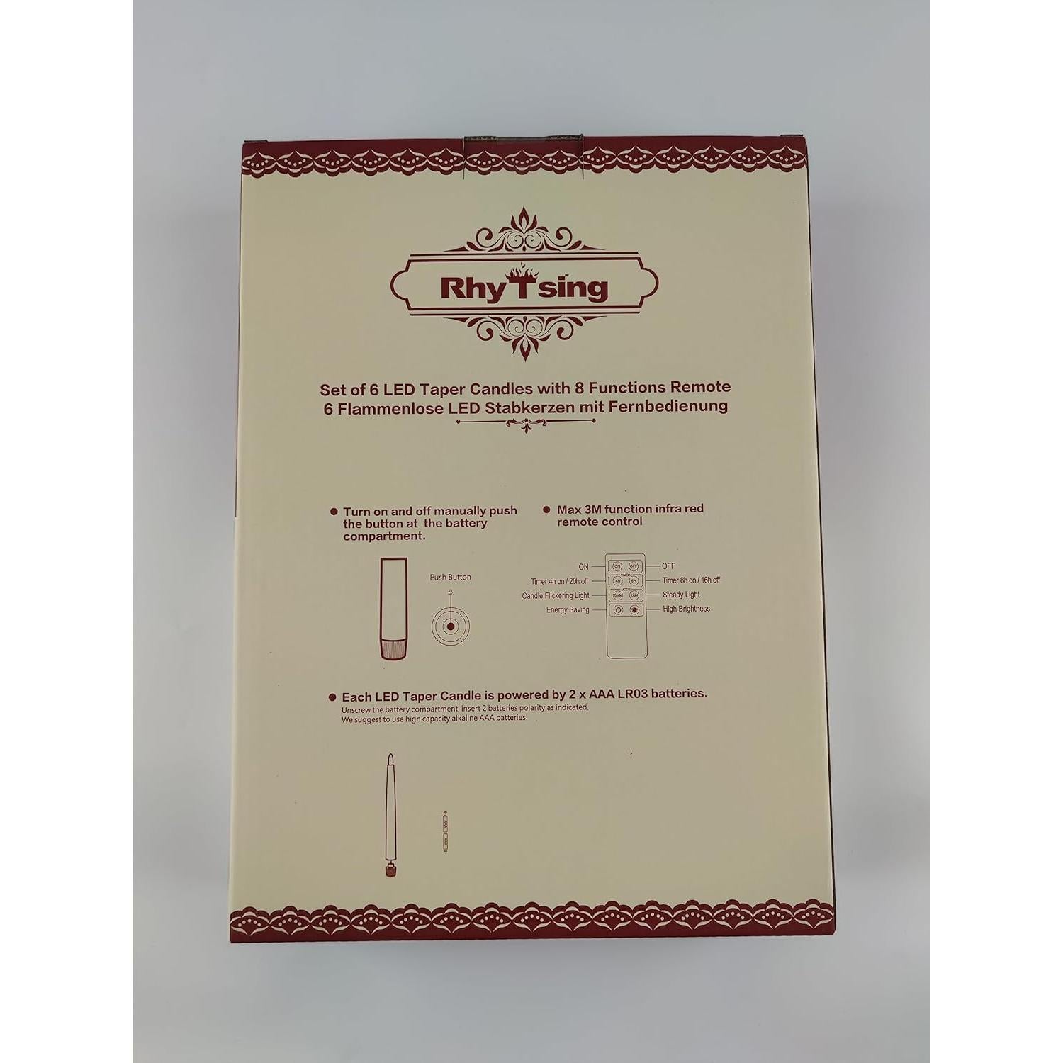 Velas Taper LED Rhytsing 29cm Marfil Set de 6 con Remotos