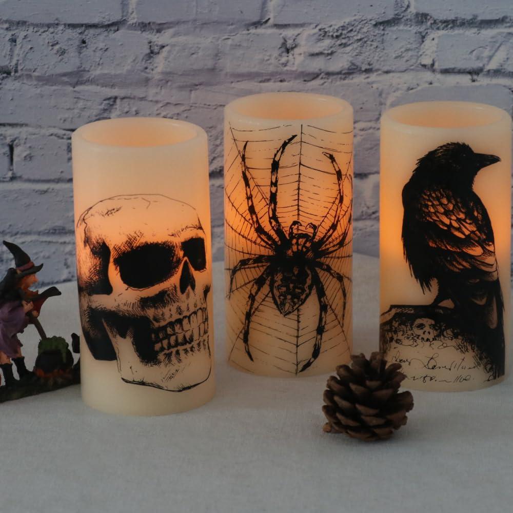 Velas LED Sin Llama KunSwenn Halloween 3 Pcs con Temporizador