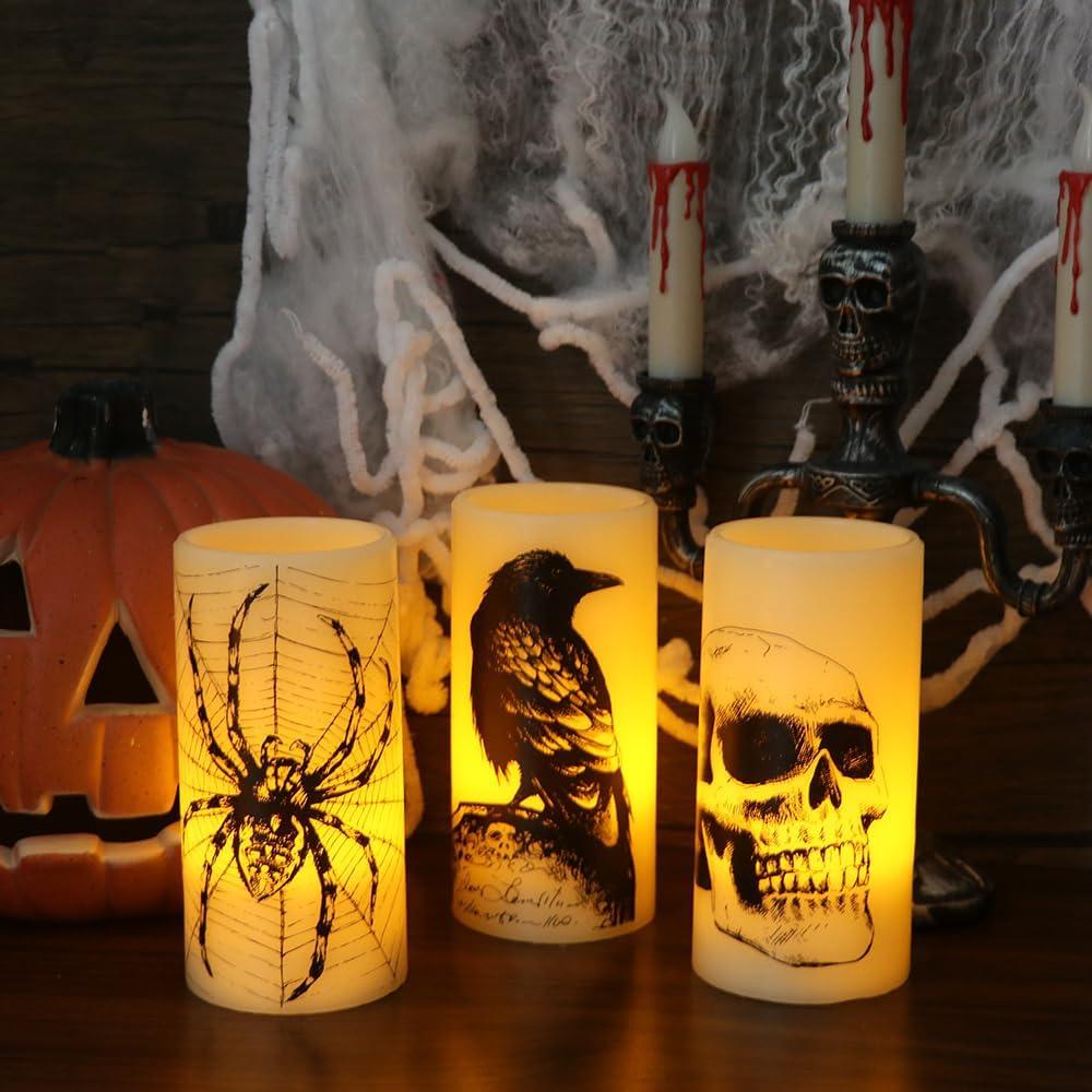 Velas LED Sin Llama KunSwenn Halloween 3 Pcs con Temporizador