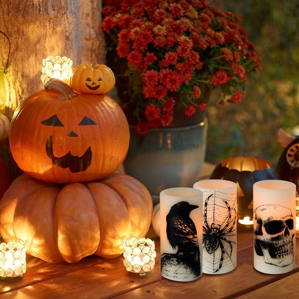 Velas LED Sin Llama KunSwenn Halloween 3 Pcs con Temporizador