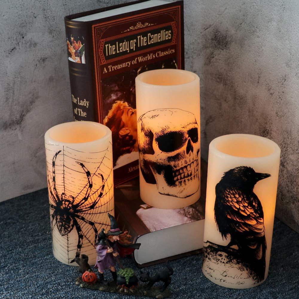 Velas LED Sin Llama KunSwenn Halloween 3 Pcs con Temporizador