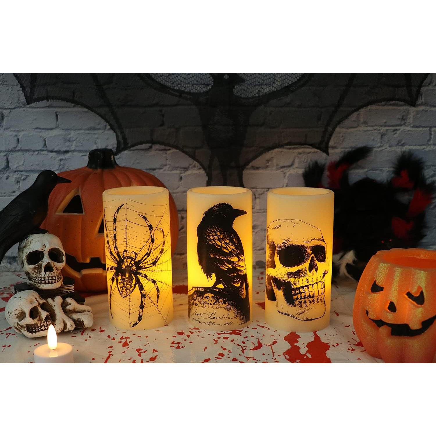 Velas LED Sin Llama KunSwenn Halloween 3 Pcs con Temporizador