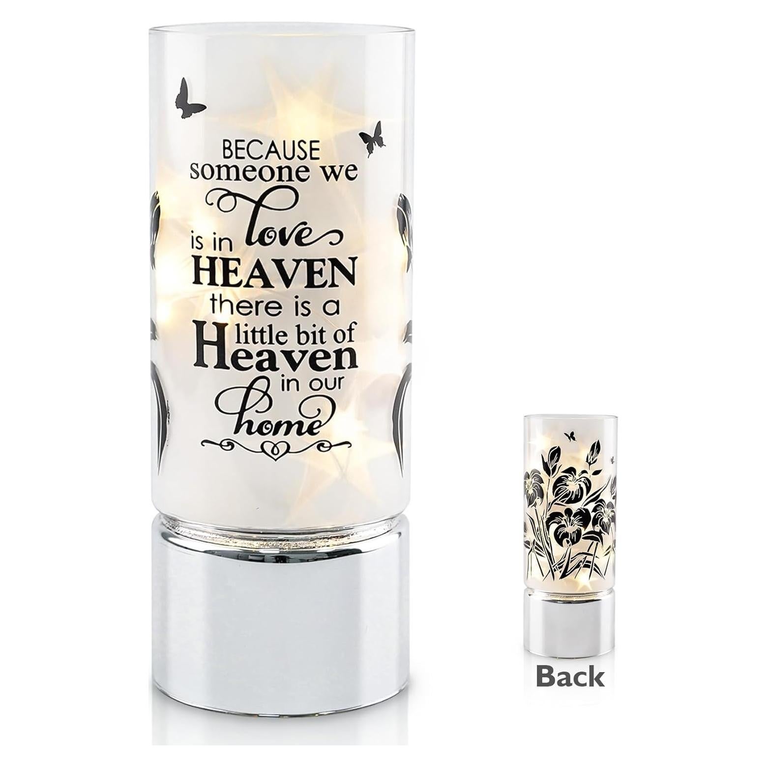 Rhytsing Memorial Gift - Battery Operated Flameless Candle with Timer Function, Glass Cylinder Lantern with Fairy Lights, Expressing Sympathy for The Loss of Someone We Loved - D3.15 x H8 inches
