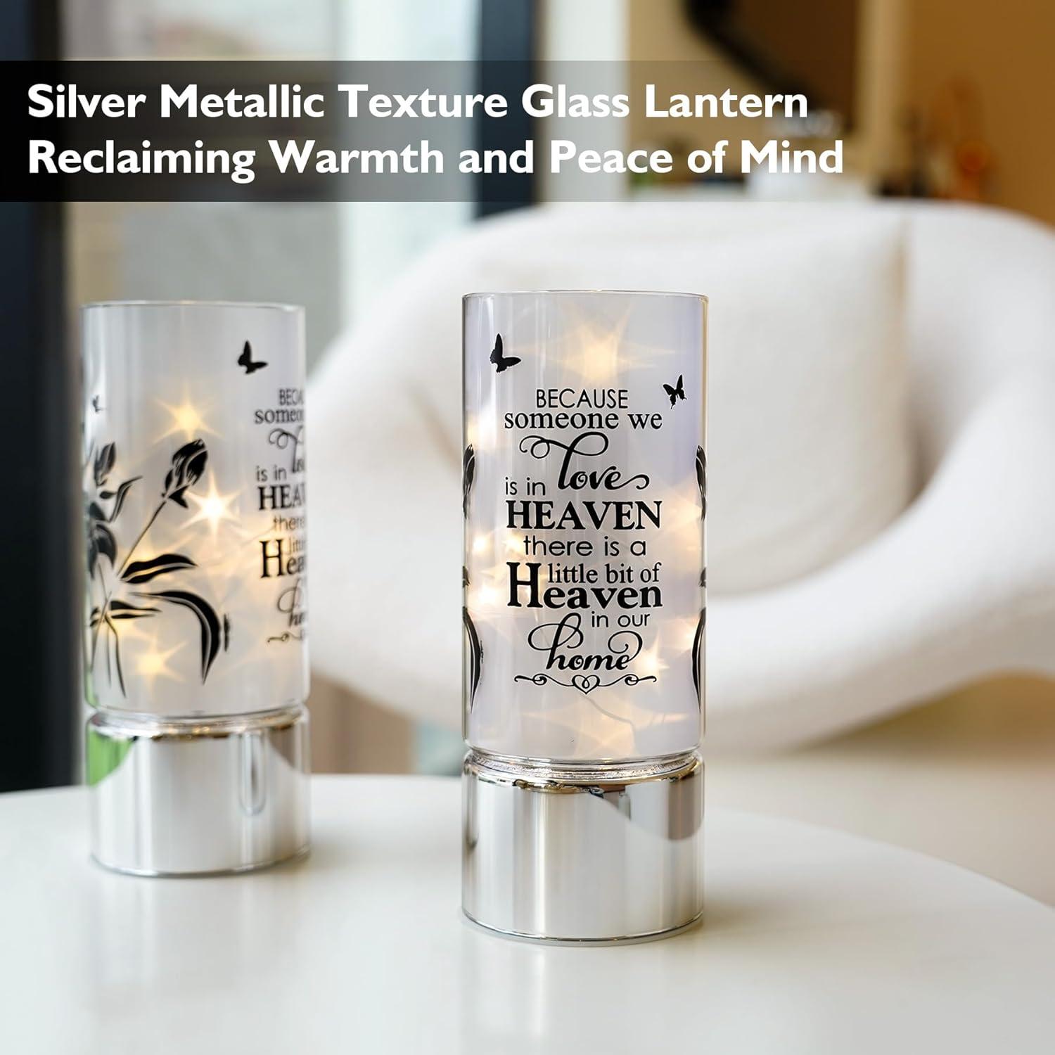 Rhytsing Memorial Gift - Battery Operated Flameless Candle with Timer Function, Glass Cylinder Lantern with Fairy Lights, Expressing Sympathy for The Loss of Someone We Loved - D3.15 x H8 inches