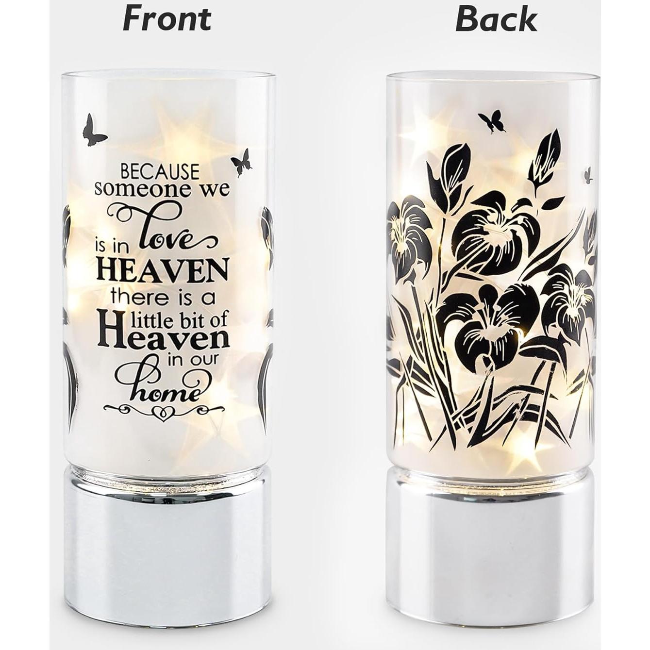 Rhytsing Memorial Gift - Battery Operated Flameless Candle with Timer Function, Glass Cylinder Lantern with Fairy Lights, Expressing Sympathy for The Loss of Someone We Loved - D3.15 x H8 inches