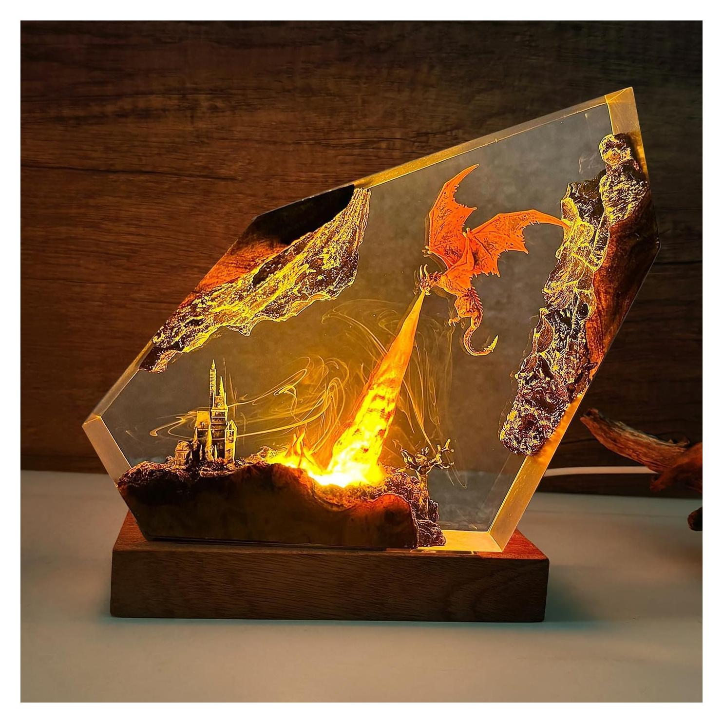 Lámpara Nocturna de Resina Epóxica Dragón de Fuego 15.24cm