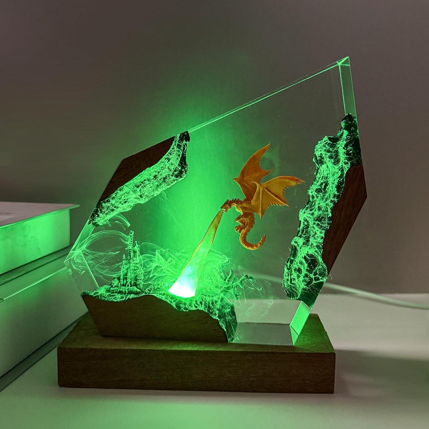 Lámpara Nocturna de Resina Epóxica Dragón de Fuego 15.24cm