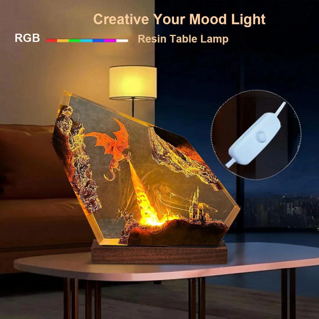 Lámpara Nocturna de Resina Epóxica Dragón de Fuego 15.24cm