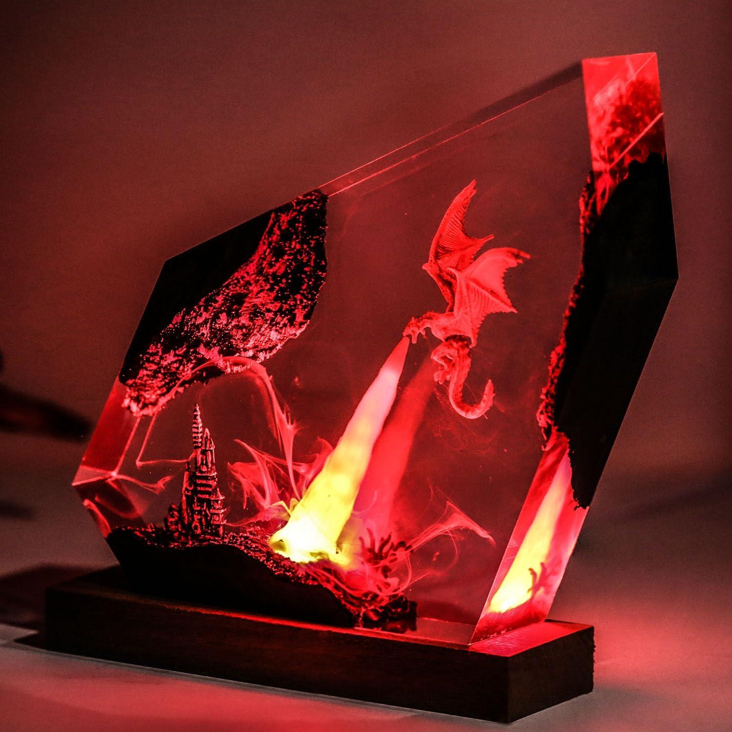 Lámpara Nocturna de Resina Epóxica Dragón de Fuego 15.24cm