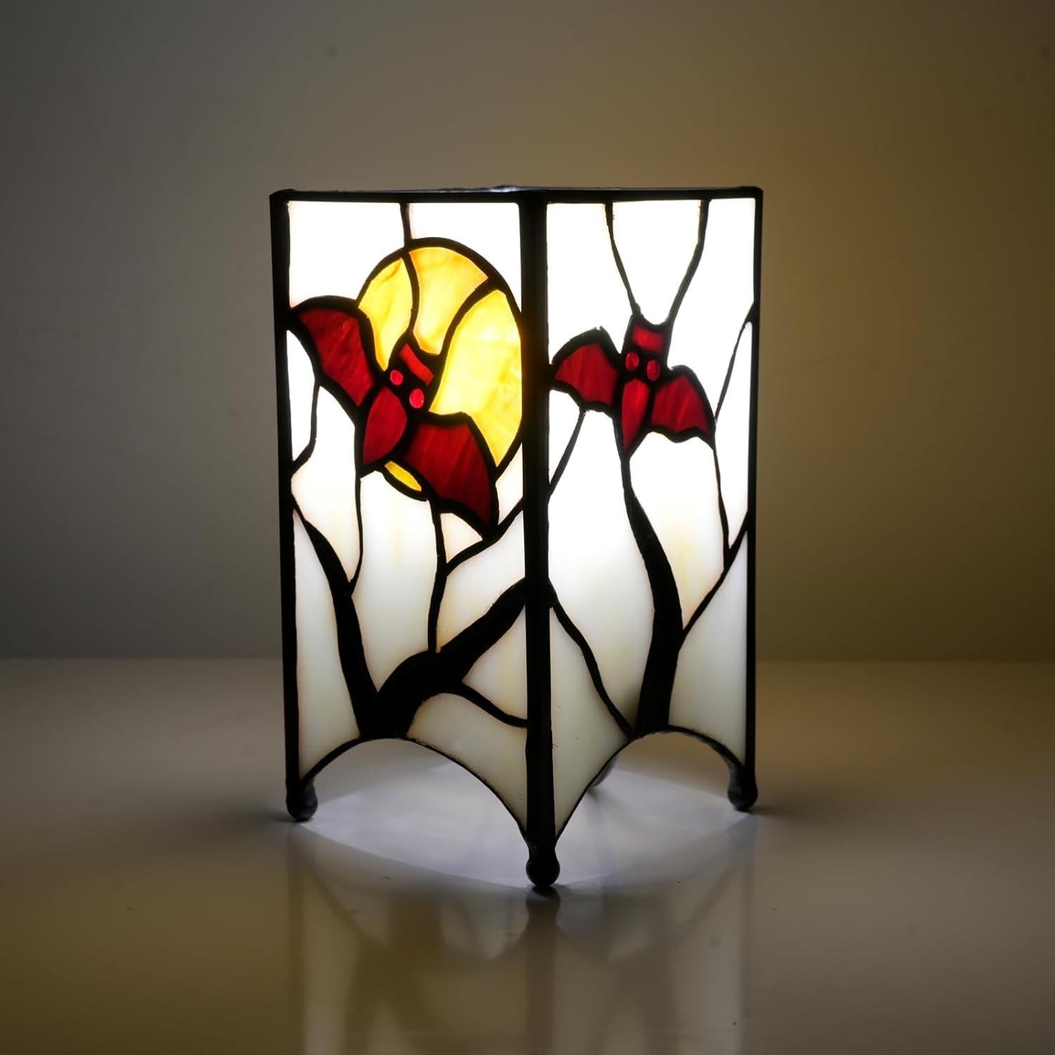 Lámpara Tiffany Pequeña Murciélago Rojo 9x9cm Vidrio Templado