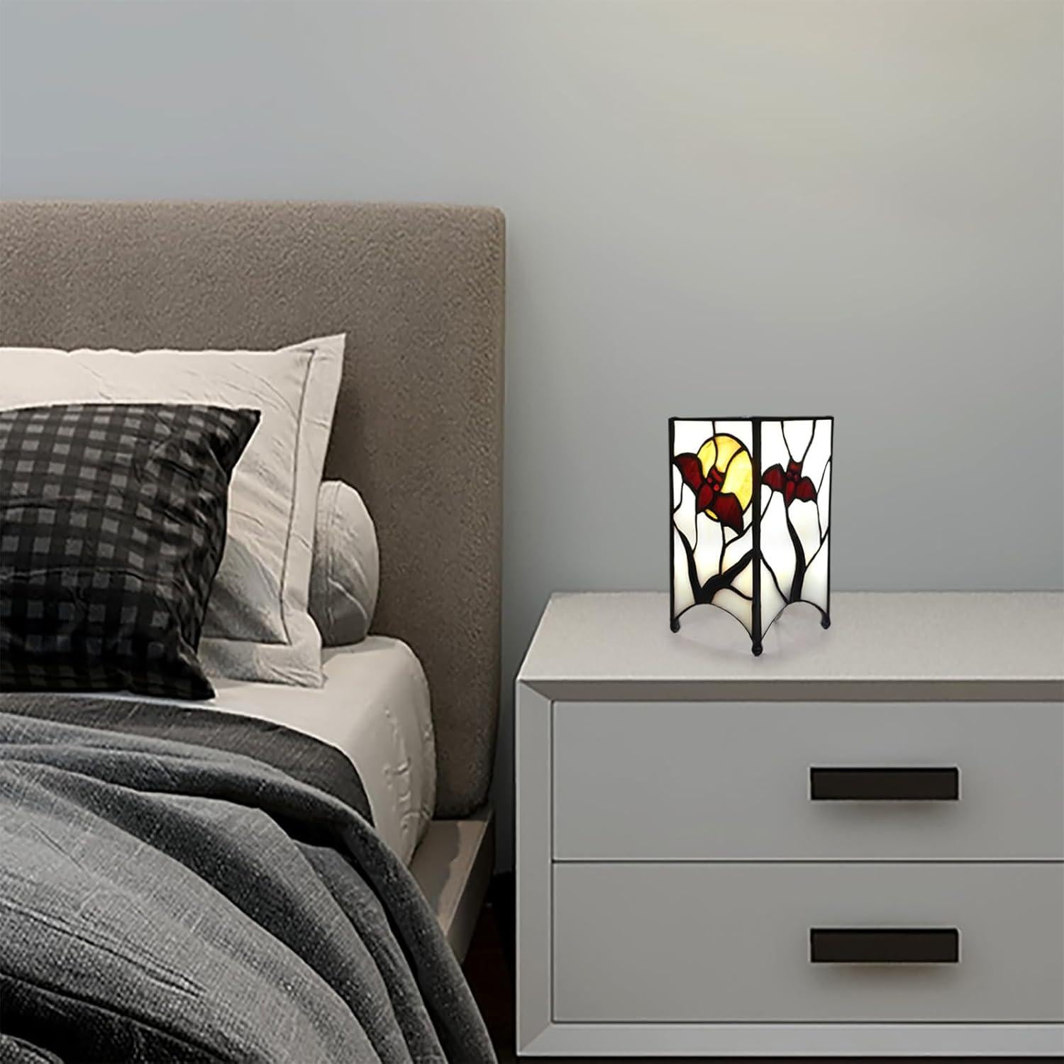 Lámpara Tiffany Pequeña Murciélago Rojo 9x9cm Vidrio Templado