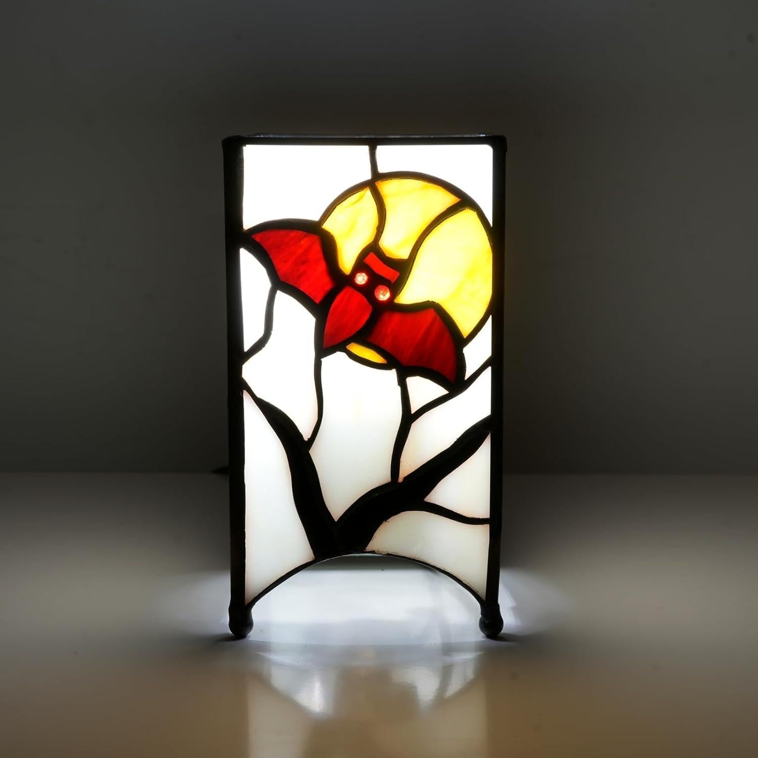 Lámpara Tiffany Pequeña Murciélago Rojo 9x9cm Vidrio Templado