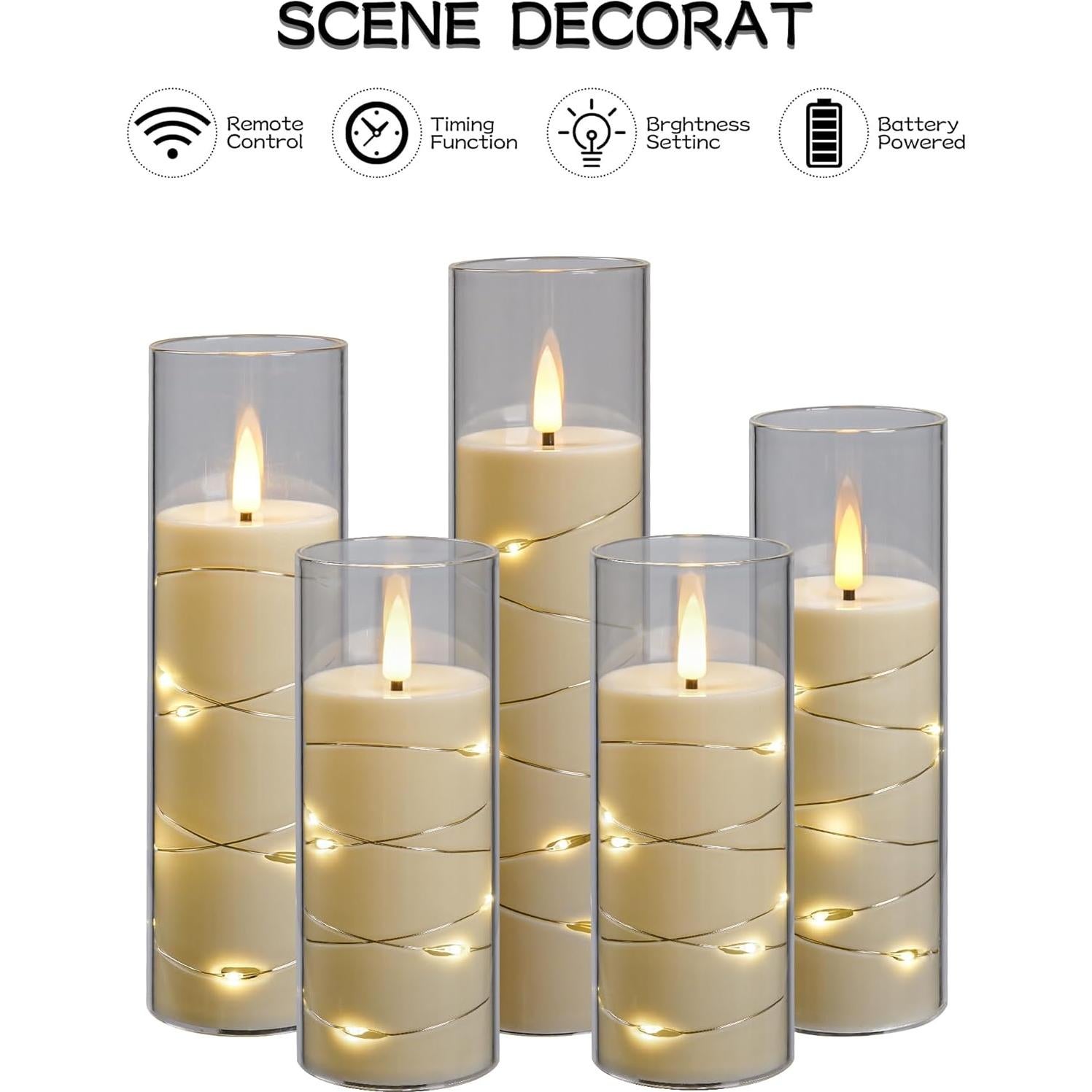 Juego de 5 Velas LED Da por con Control Remoto y Temporizador