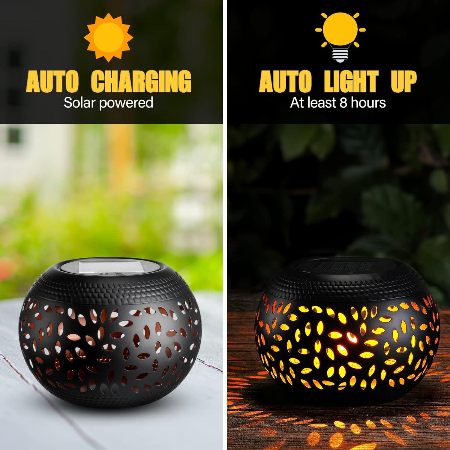 Linterna Solar de Cerámica Negra 2 Pcs IP44 Luz LED Decorativa