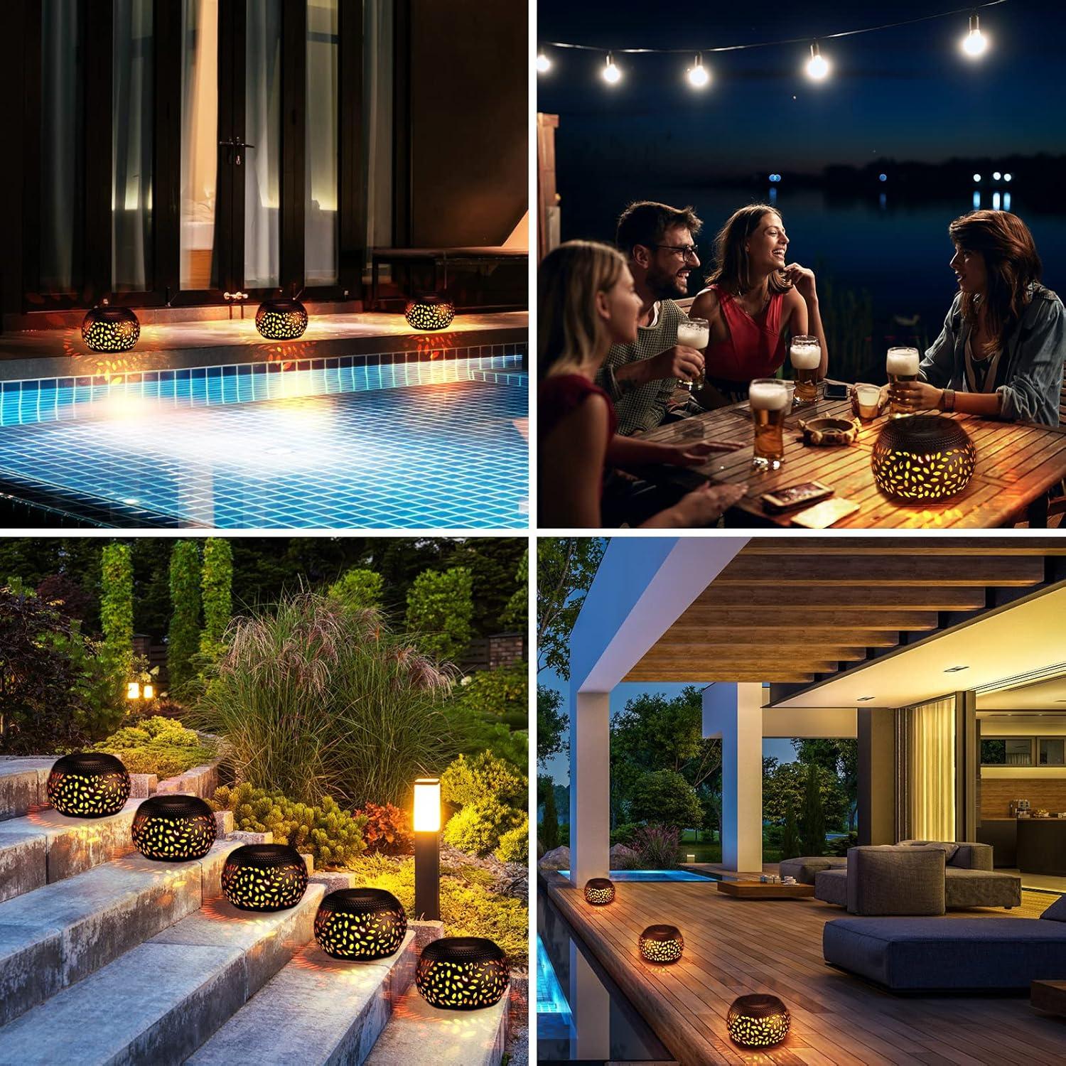 Linterna Solar de Cerámica Negra 2 Pcs IP44 Luz LED Decorativa