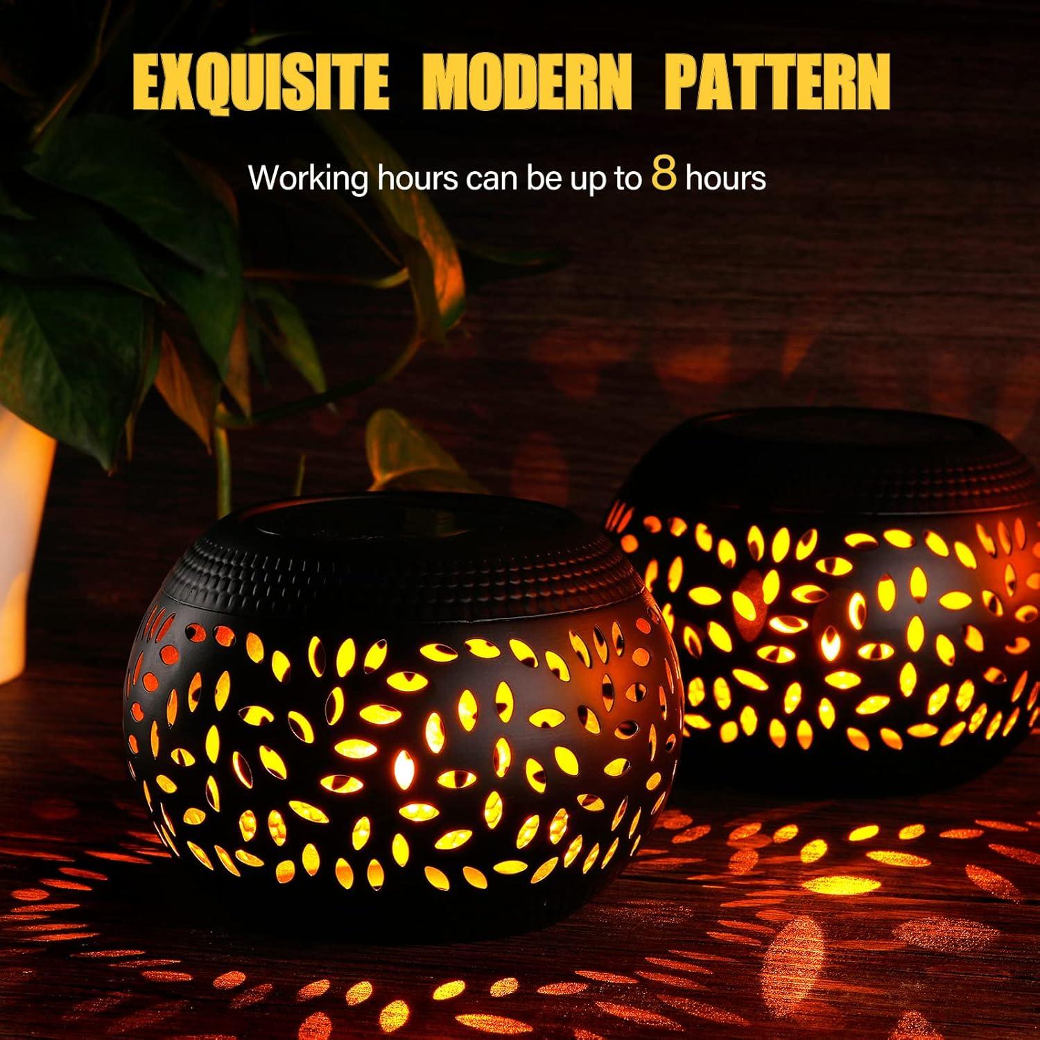 Linterna Solar de Cerámica Negra 2 Pcs IP44 Luz LED Decorativa