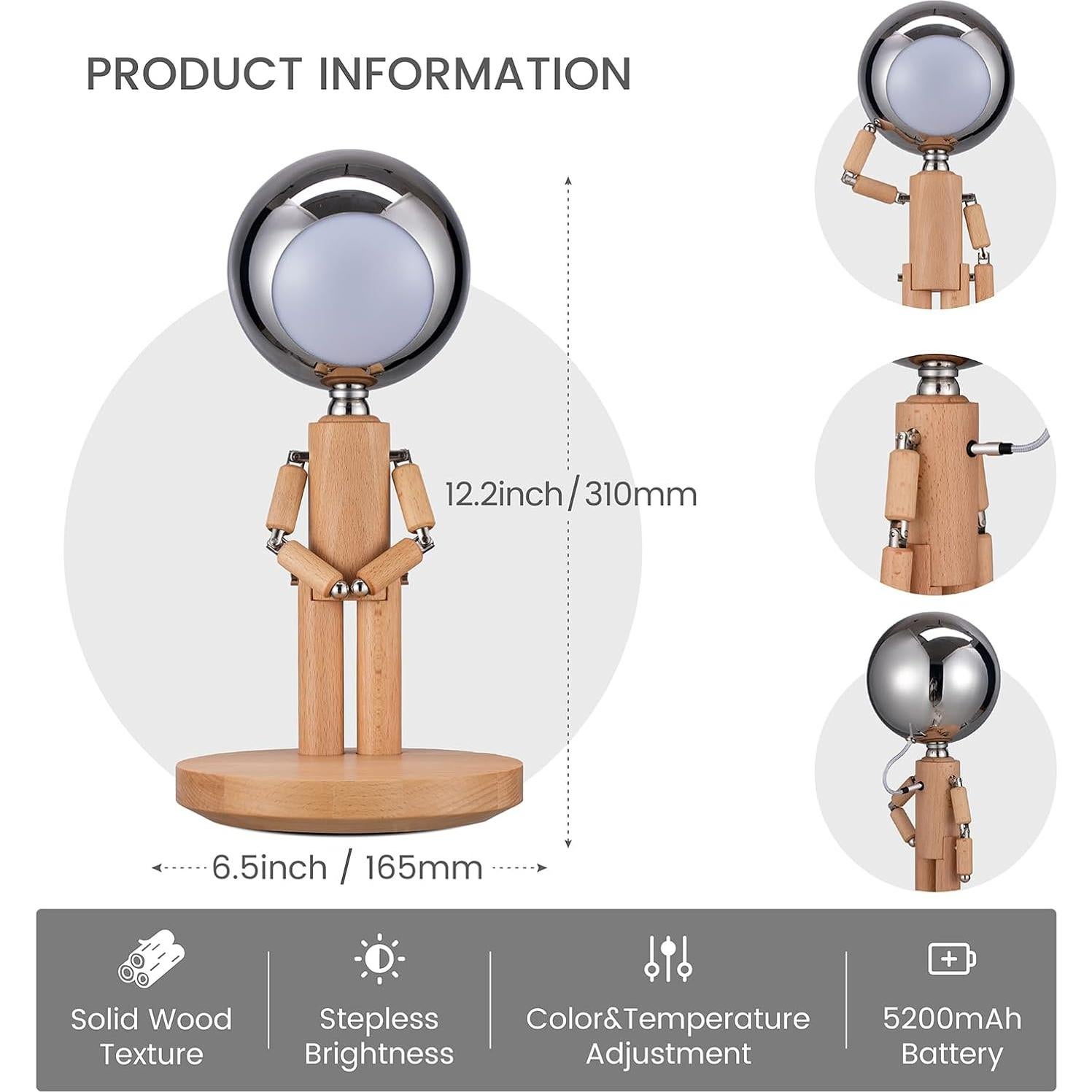 Lámpara de Luna Pause LED de Madera Recargable 30.99cm