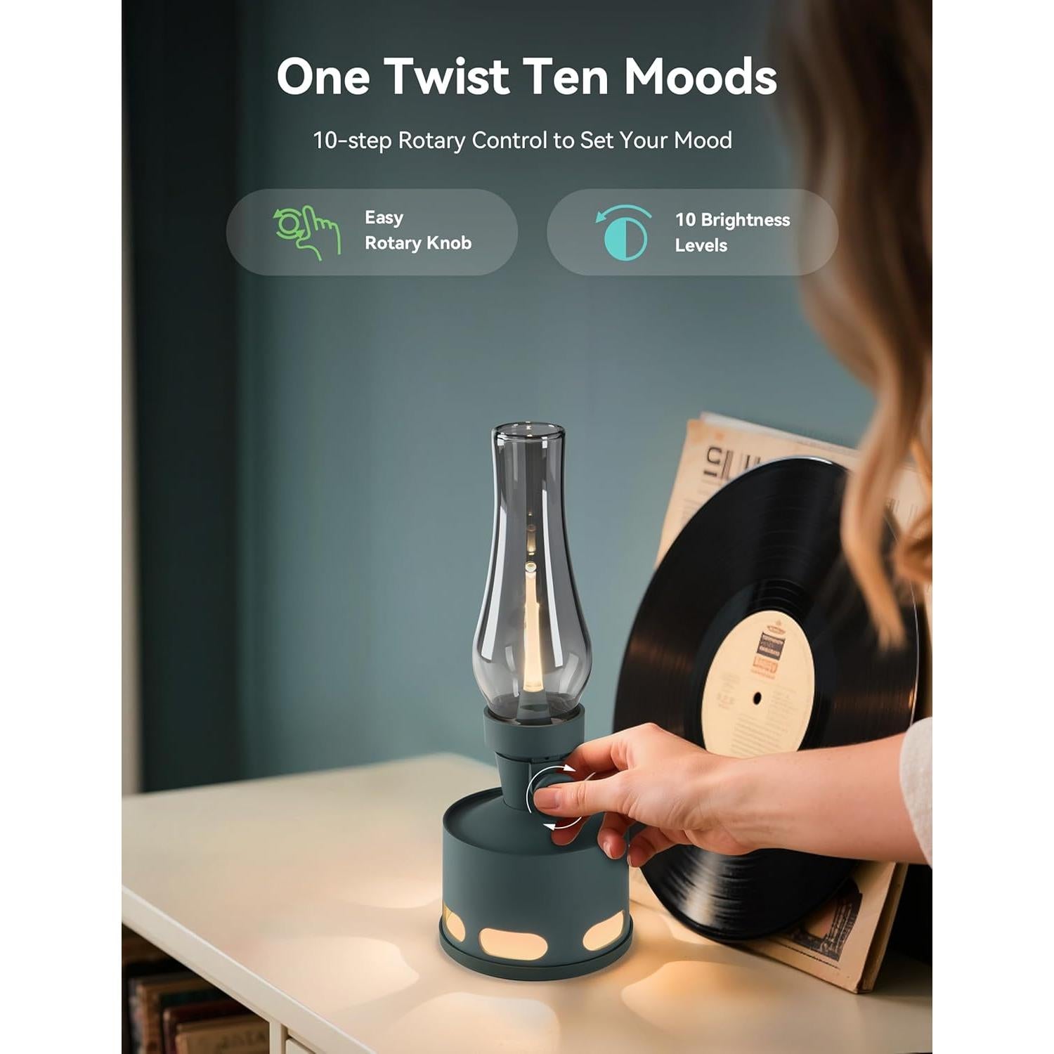 Lámpara de Mesa Recargable Tubicen Verde 10 Niveles T140004