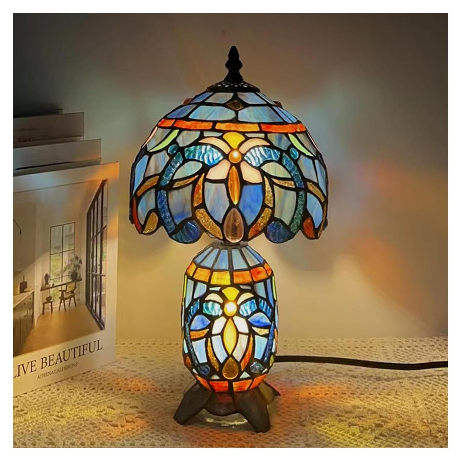 Lámpara de Mesa Tiffany Azul Púrpura 20x36 cm Vidrio Templado