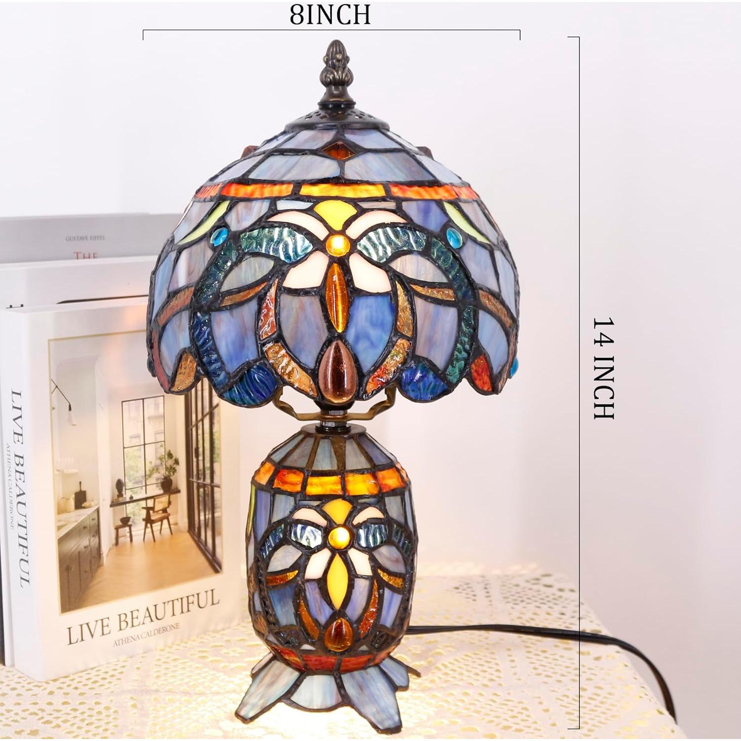 Lámpara de Mesa Tiffany Azul Púrpura 20x36 cm Vidrio Templado