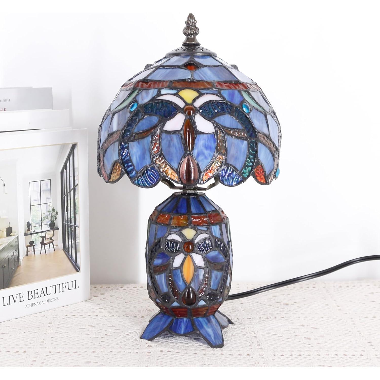 Lámpara de Mesa Tiffany Azul Púrpura 20x36 cm Vidrio Templado