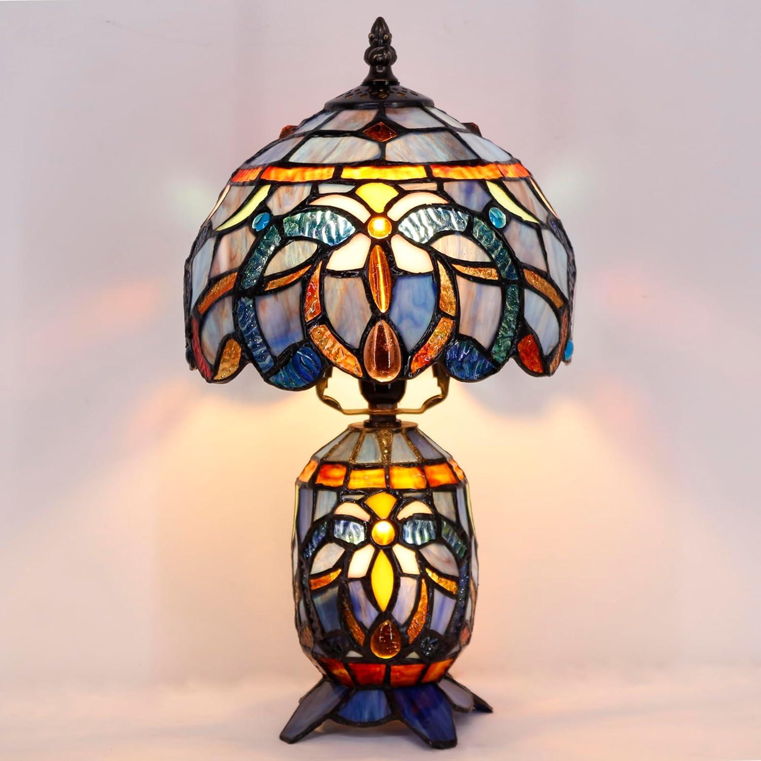 Lámpara de Mesa Tiffany Azul Púrpura 20x36 cm Vidrio Templado