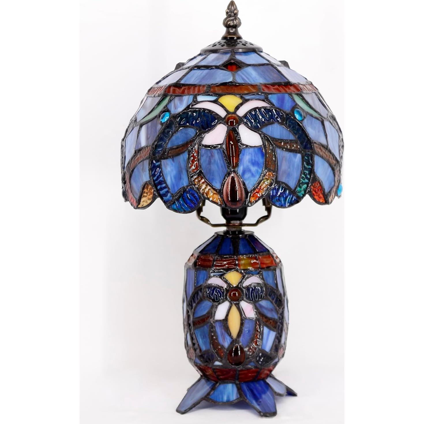 Lámpara de Mesa Tiffany Azul Púrpura 20x36 cm Vidrio Templado