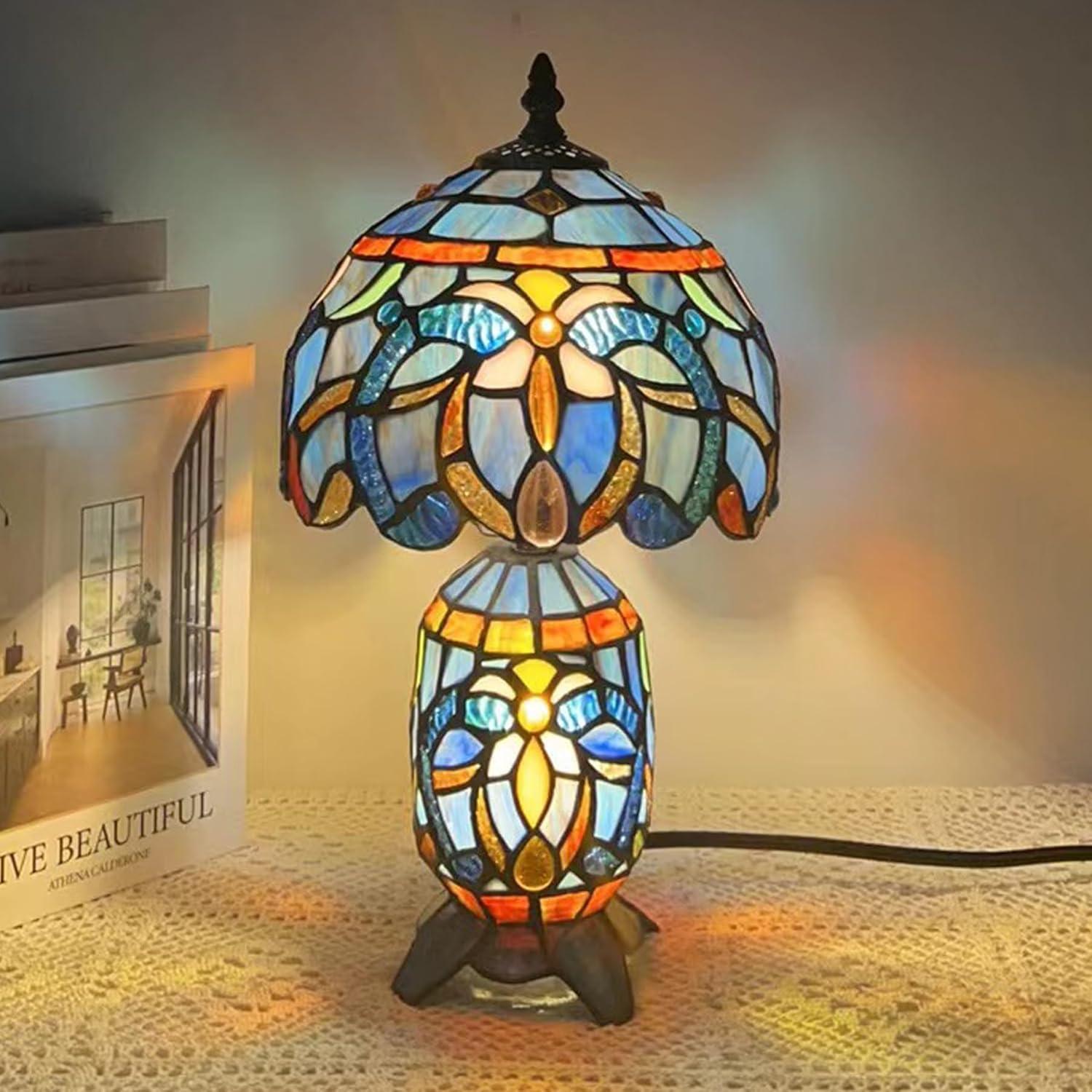 Lámpara de Mesa Tiffany Azul Púrpura 20x36 cm Vidrio Templado