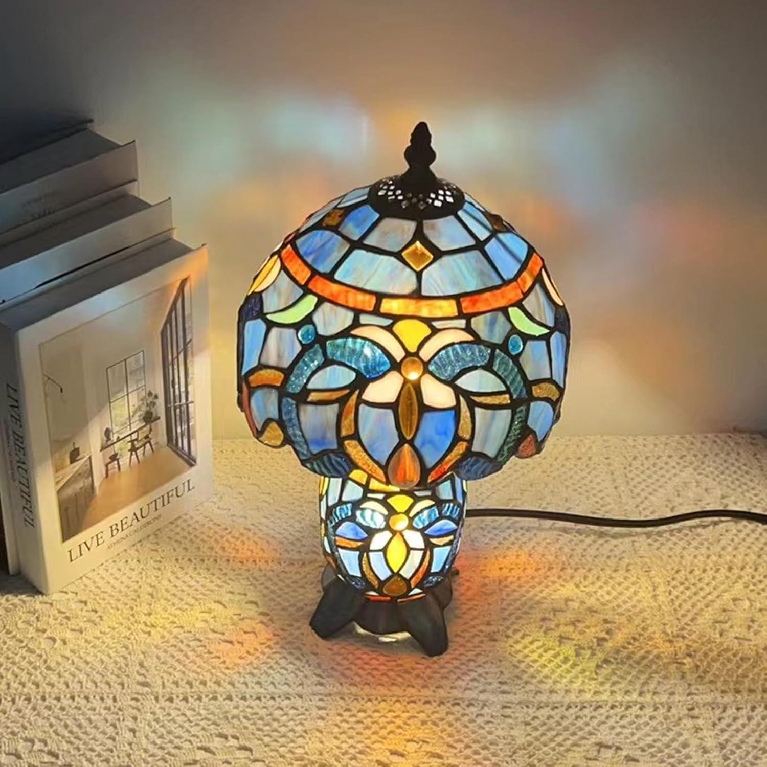 Lámpara de Mesa Tiffany Azul Púrpura 20x36 cm Vidrio Templado
