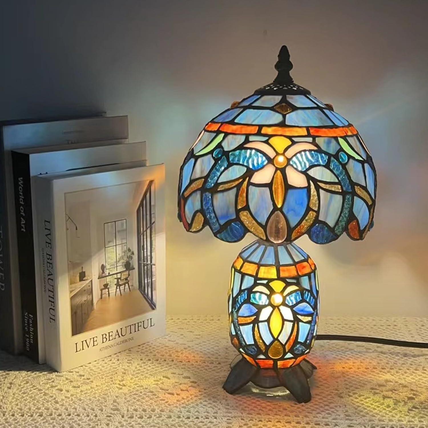 Lámpara de Mesa Tiffany Azul Púrpura 20x36 cm Vidrio Templado