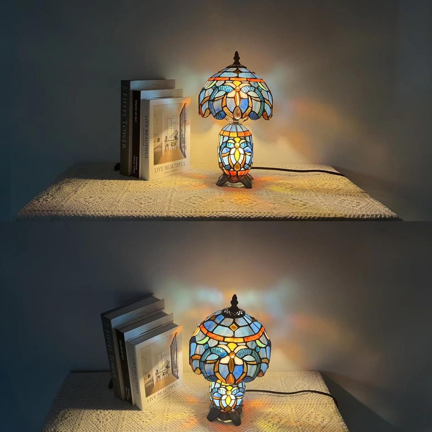 Lámpara de Mesa Tiffany Azul Púrpura 20x36 cm Vidrio Templado