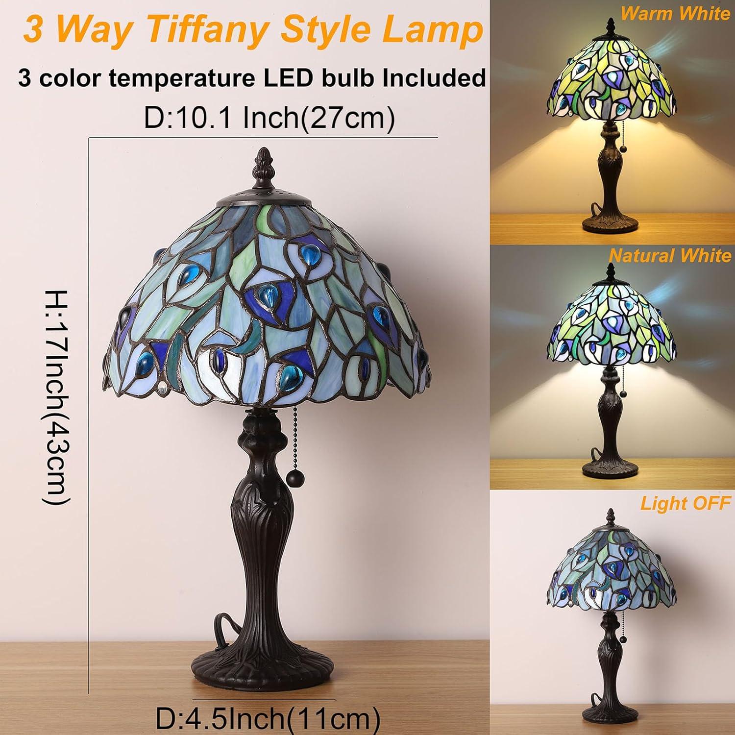 Lámpara de Mesa Tiffany FUMAT Azul Vidrio Templado 43.2cm