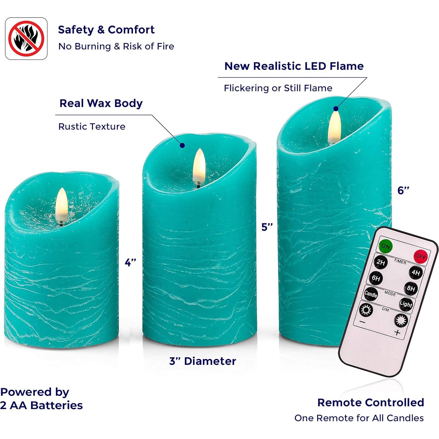 Juego de 3 Velas LED Sin Llama VENTA Turquesa con Control Remoto