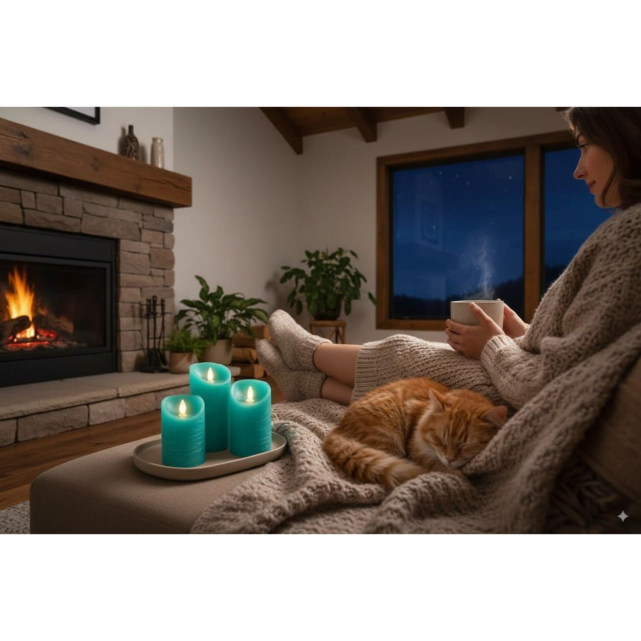 Juego de 3 Velas LED Sin Llama VENTA Turquesa con Control Remoto