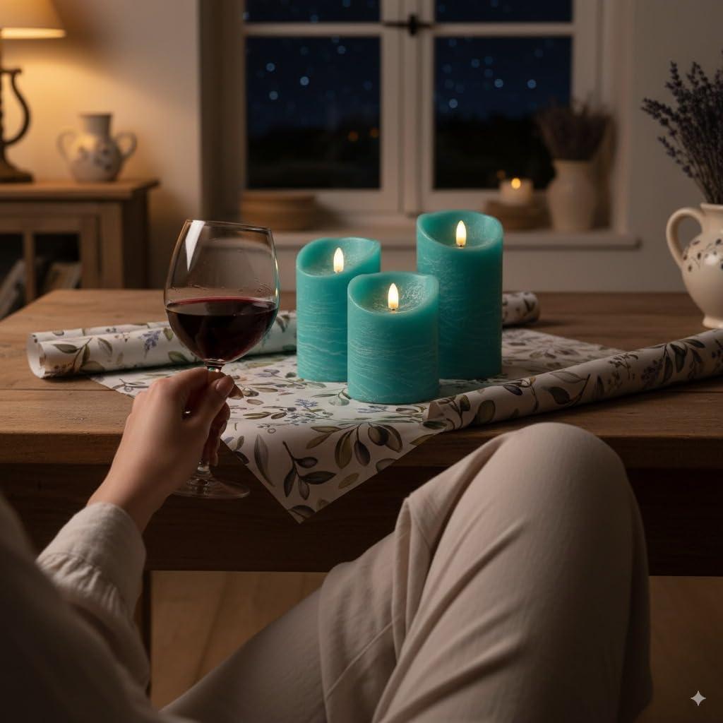 Juego de 3 Velas LED Sin Llama VENTA Turquesa con Control Remoto