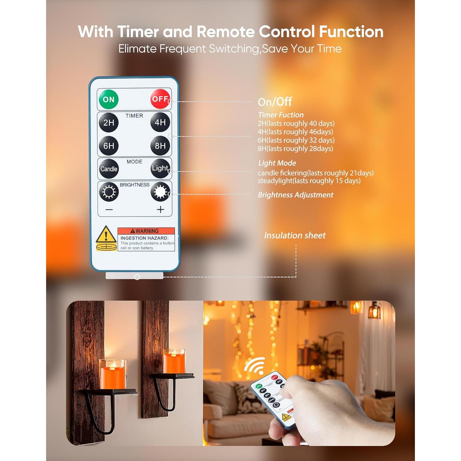 Homemory 12 Velas LED Sin Llama Naranja con Control Remoto