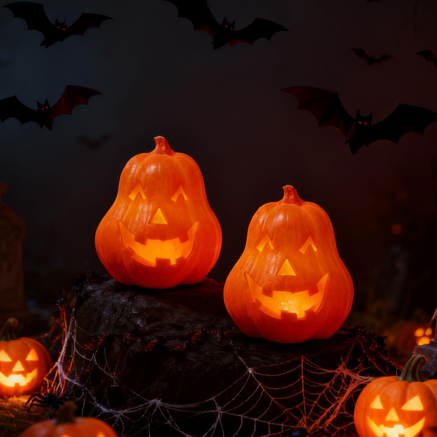 2 Velas LED Sin Llama Calabaza con Control Remoto - Decoración Halloween