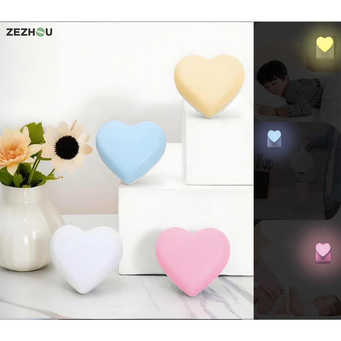 Luz Nocturna LED Rosa ZEZHOU con Sensor Automático 8x8cm