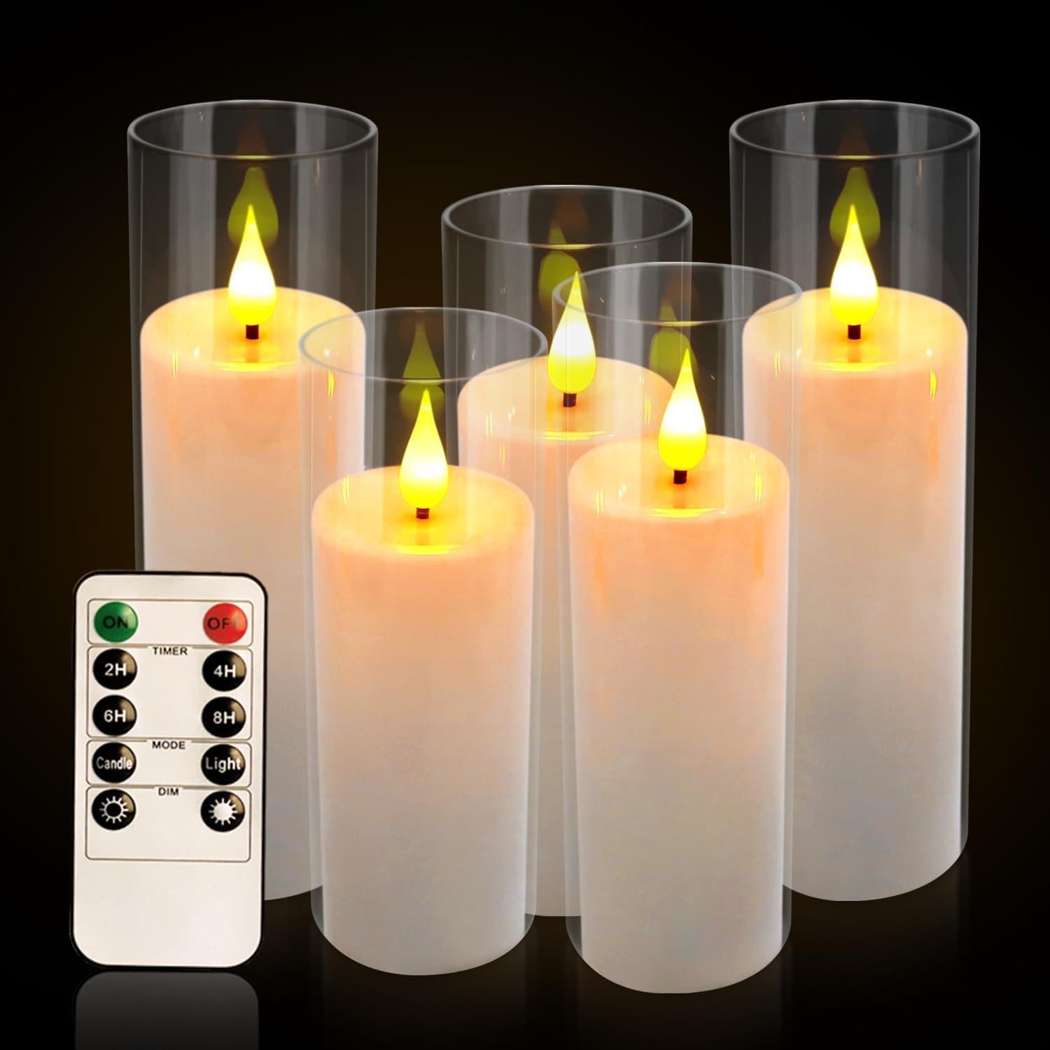 Juego de 5 Velas LED Sin Llama con Control Remoto - Blanco