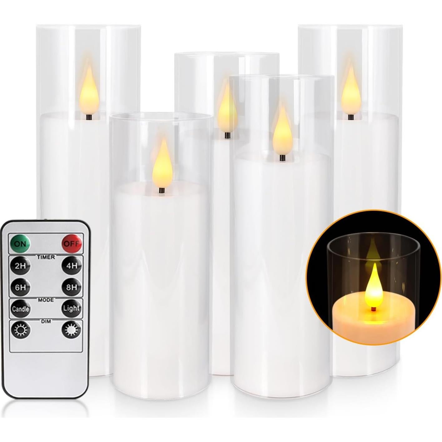 Juego de 5 Velas LED Sin Llama con Control Remoto - Blanco