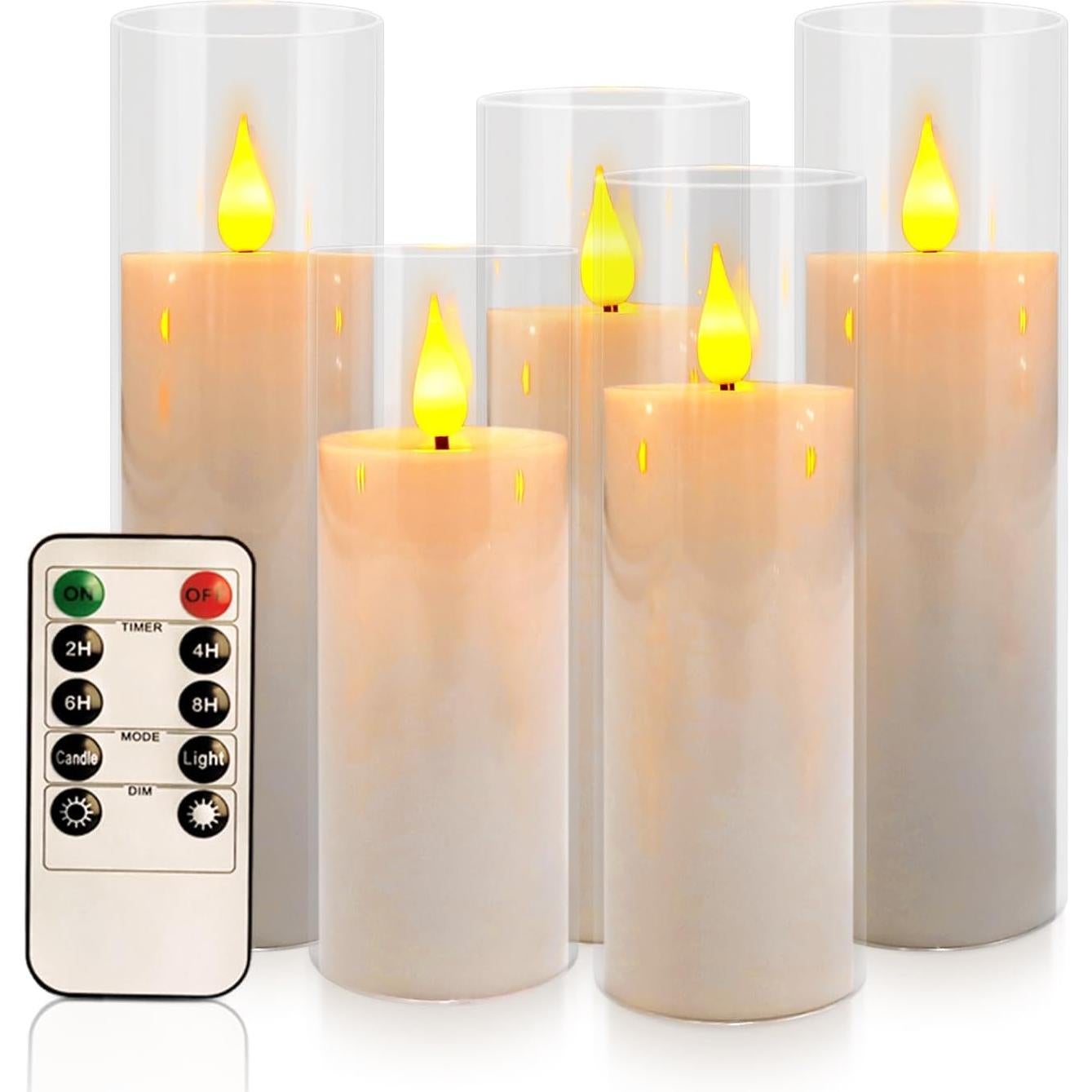 Juego de 5 Velas LED Sin Llama con Control Remoto - Blanco
