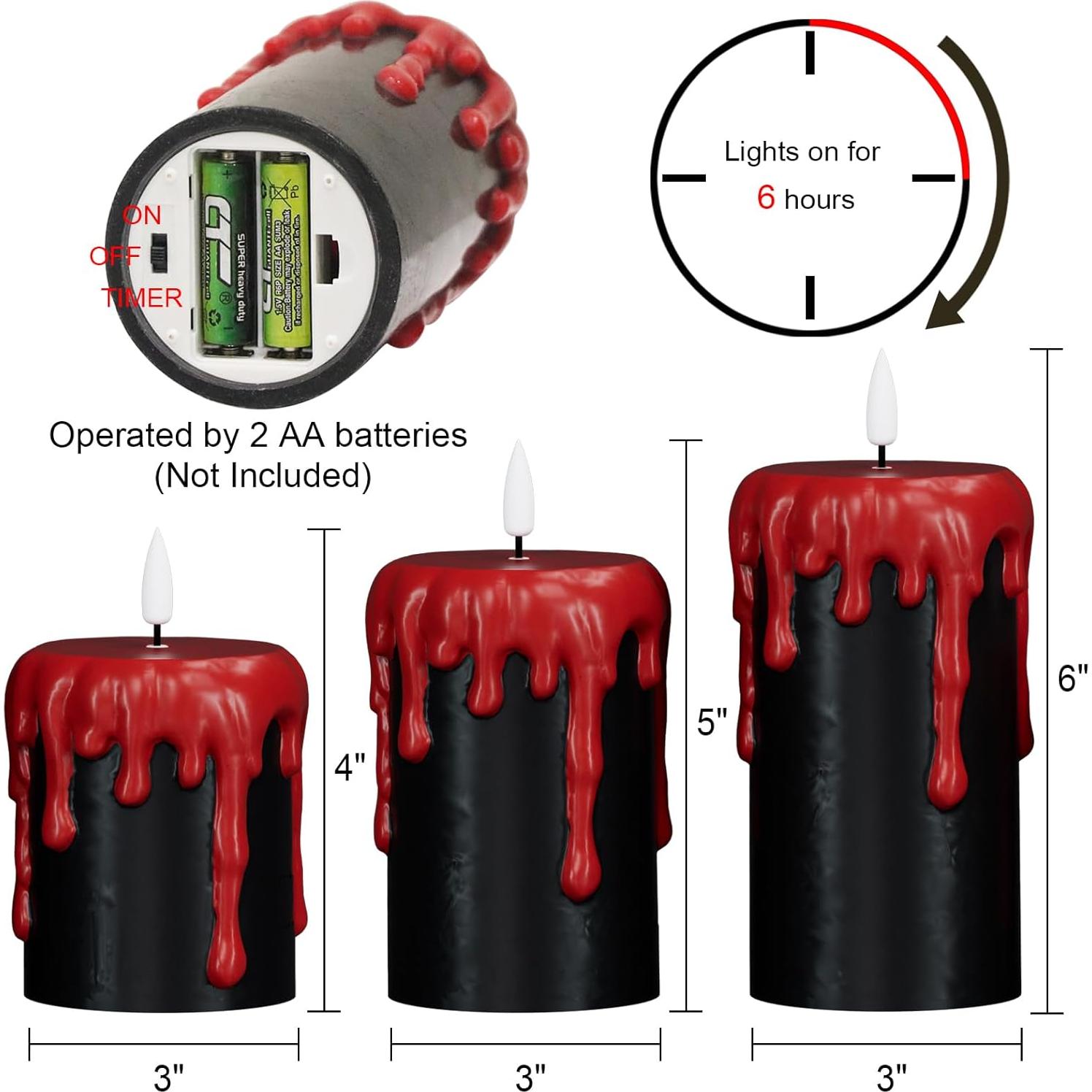 Velas LED Negras Sin Llama DRomance con Temporizador 3 Piezas