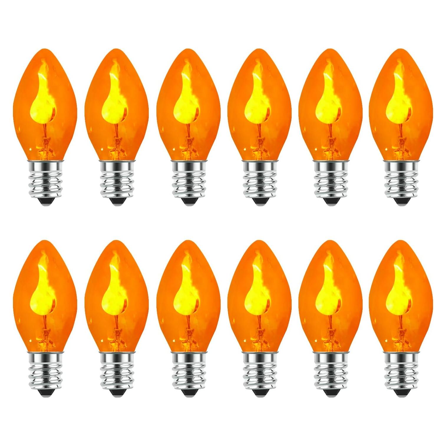 Bombillas de Llama Parpadeante Naranjas C7 Fonusty - Paquete de 12