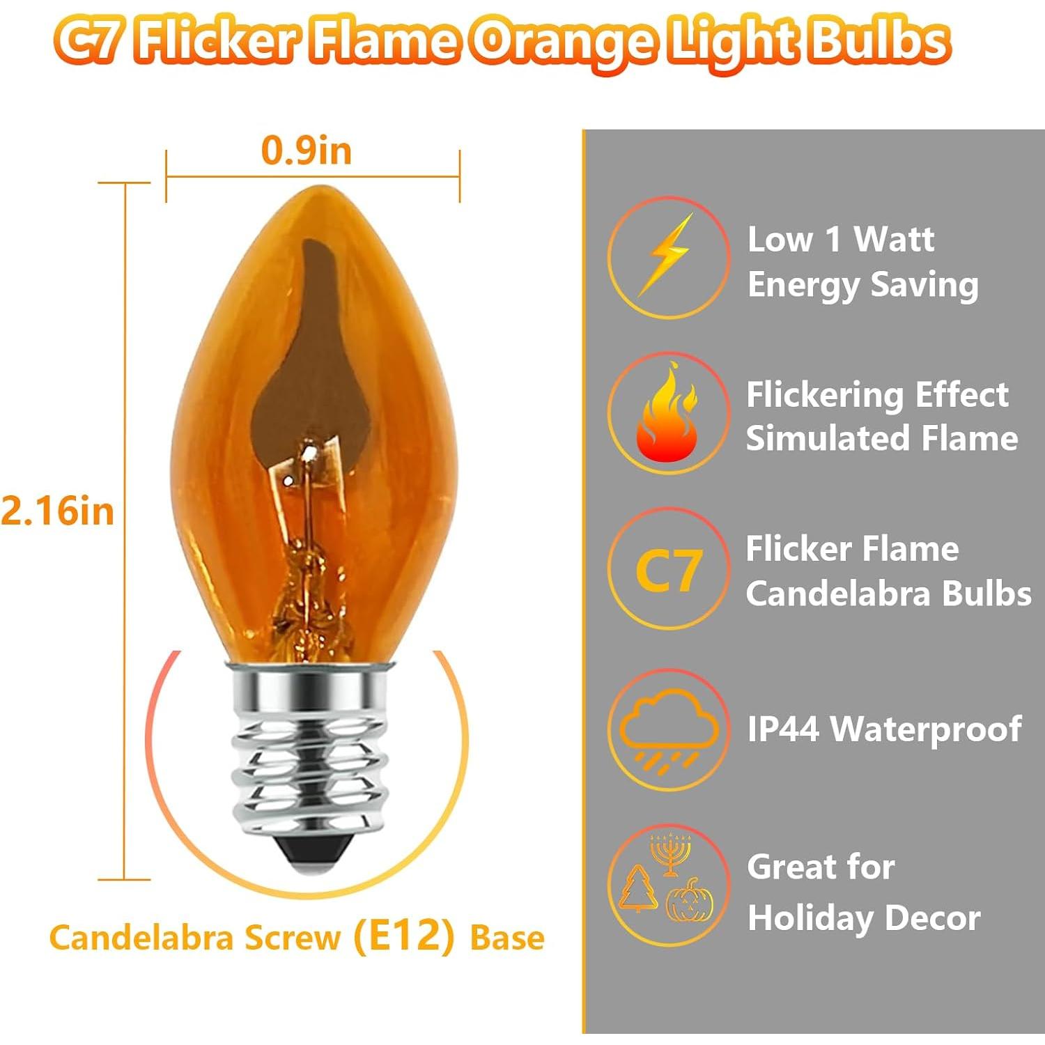 Bombillas de Llama Parpadeante Naranjas C7 Fonusty - Paquete de 12