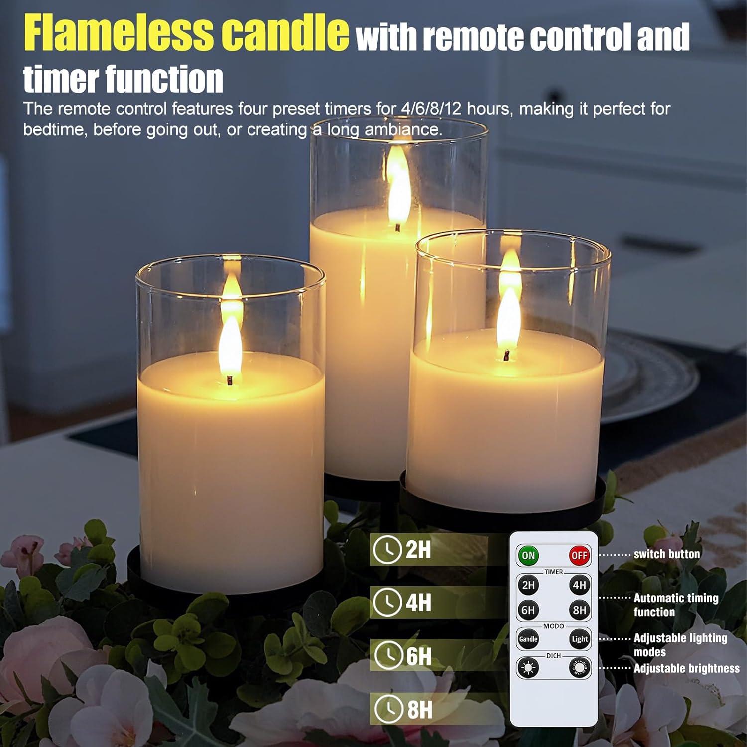 Conjunto de 3 Velas Recargables SORALEK con Control Remoto