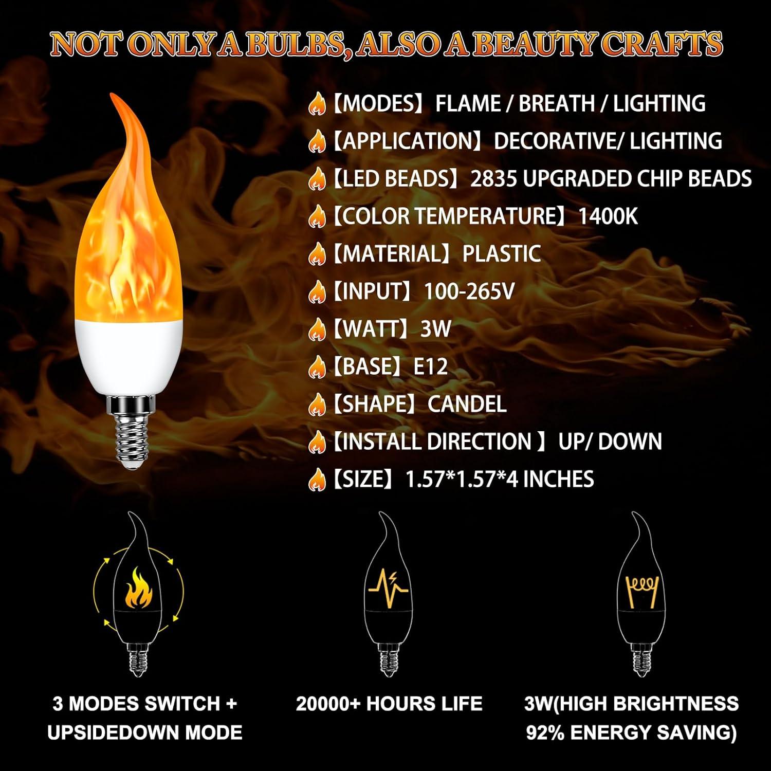 Bombillas LED E12 Parpadeantes Efecto Llama - 6 Piezas