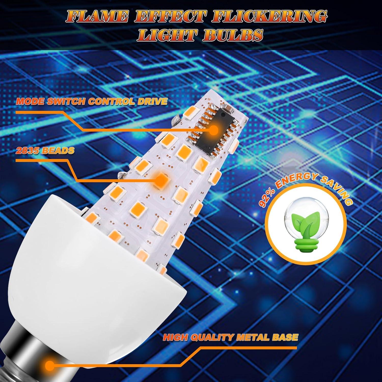 Bombillas LED E12 Parpadeantes Efecto Llama - 6 Piezas