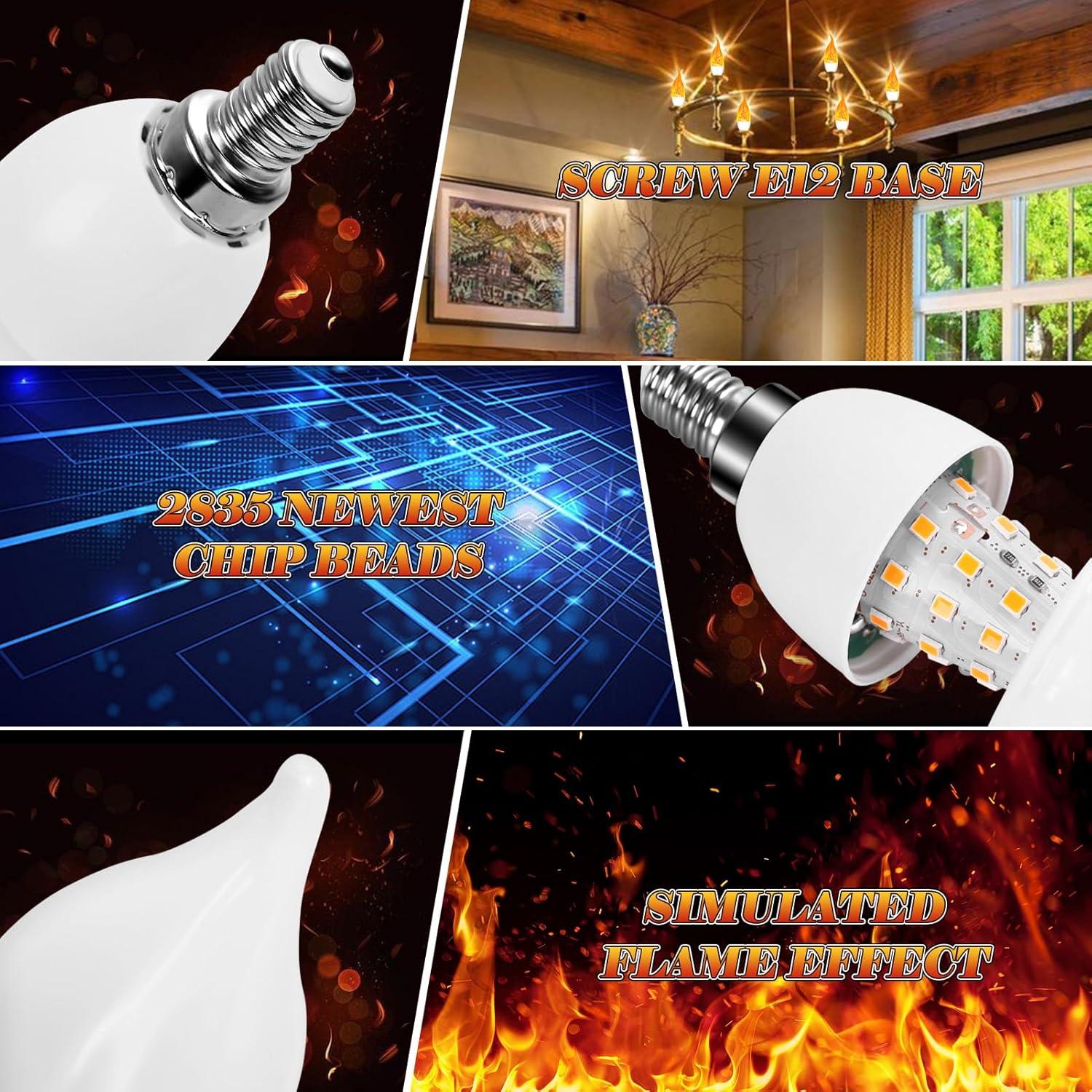 Bombillas LED E12 Parpadeantes Efecto Llama - 6 Piezas