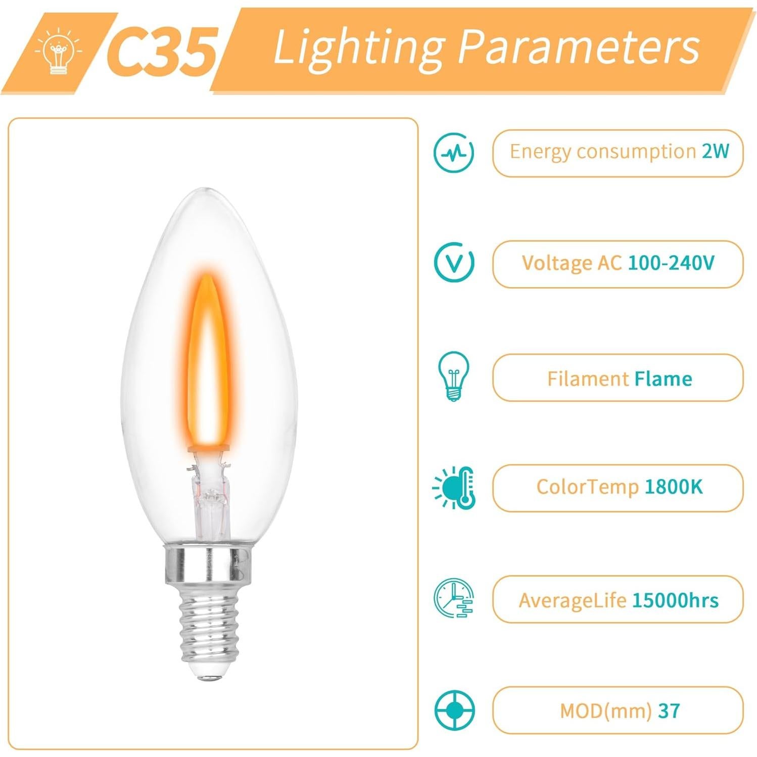 Bombillas E12 de Llama Parpadeante HEWA-Tech C35 - Paquete de 6